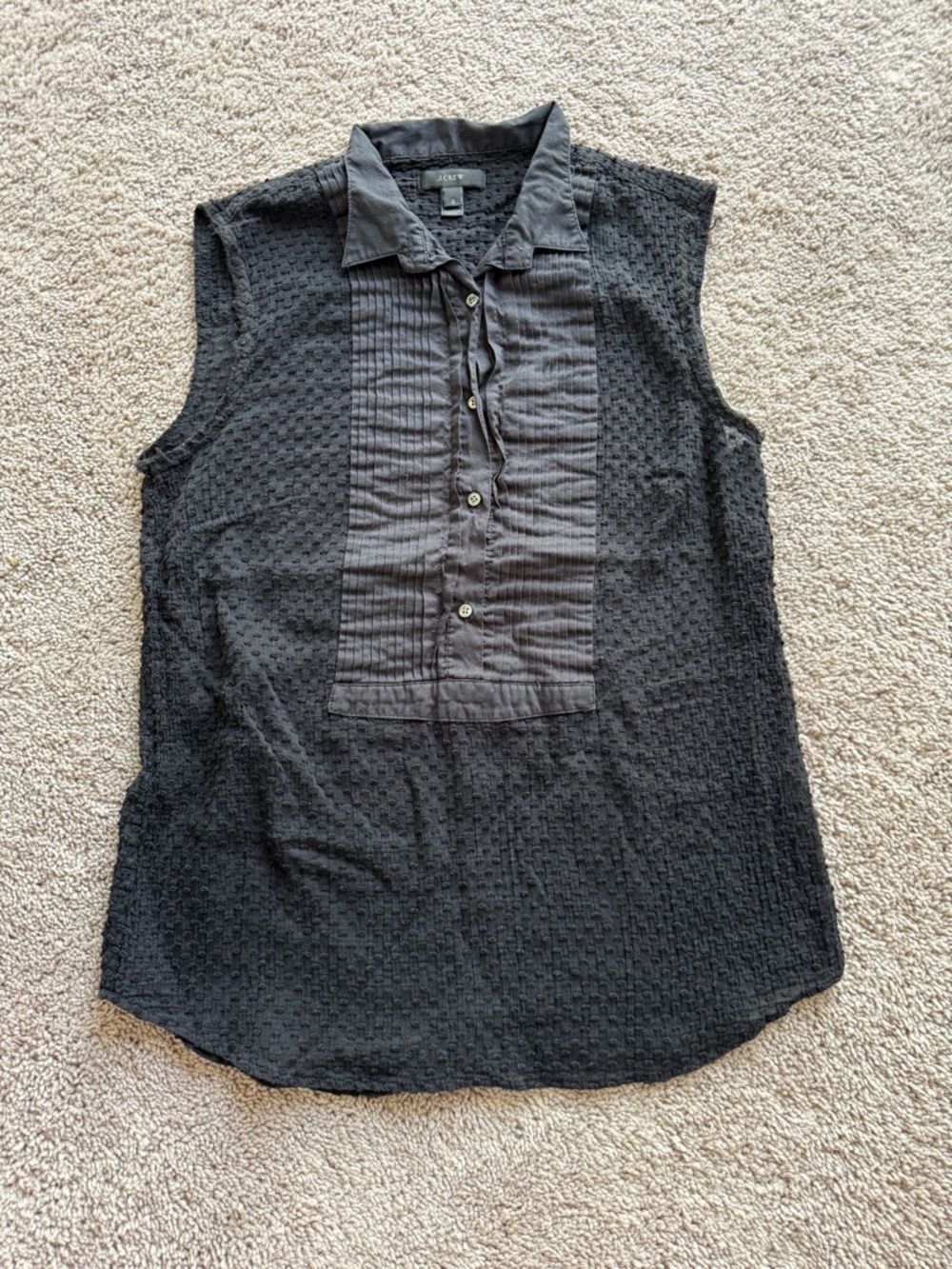 J. Crew Black Sleeveless Textured Pintuck Front Tank vest poplin